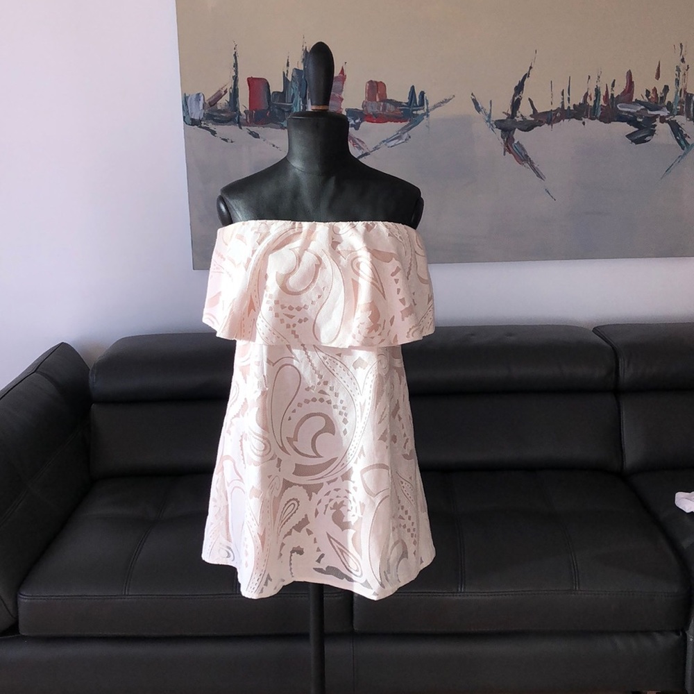 BCBGMaxAzria Off-Shoulder Cream Dress